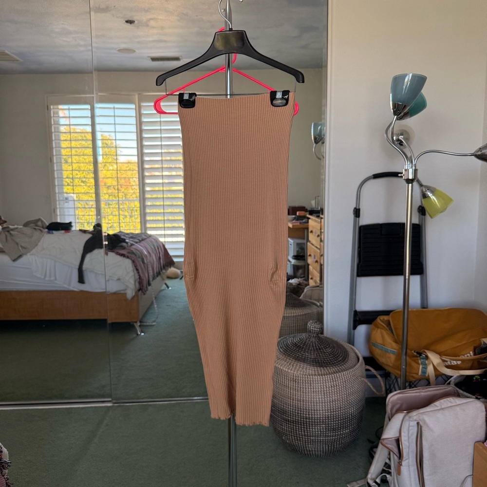 Tan Ribbed Midi Skirt Miss Selfridge
